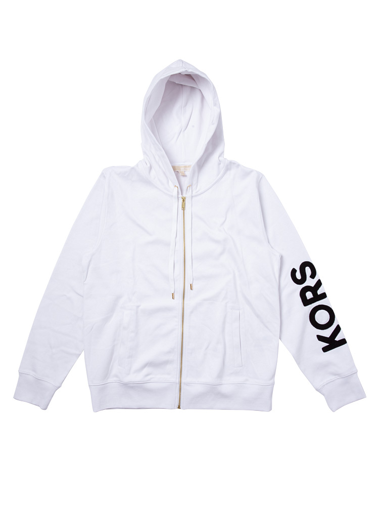 Cotton Zip-Up Hoodie White Sz M