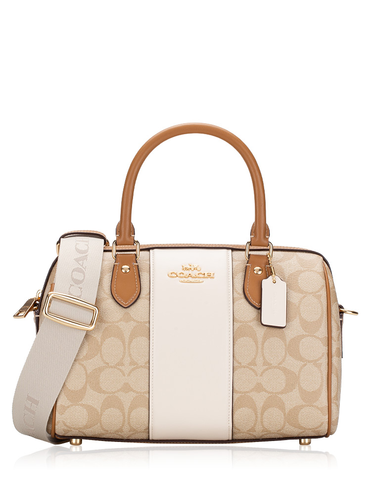 CR122 Signature Stripe Rowan Satchel Light Khaki Chalk Light Saddle