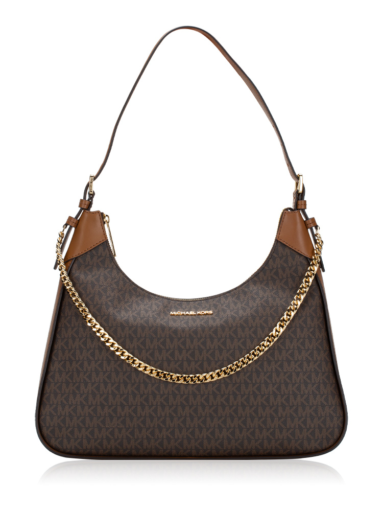 Signature Wilma Leather Large Chain Shoulder Bag Brown