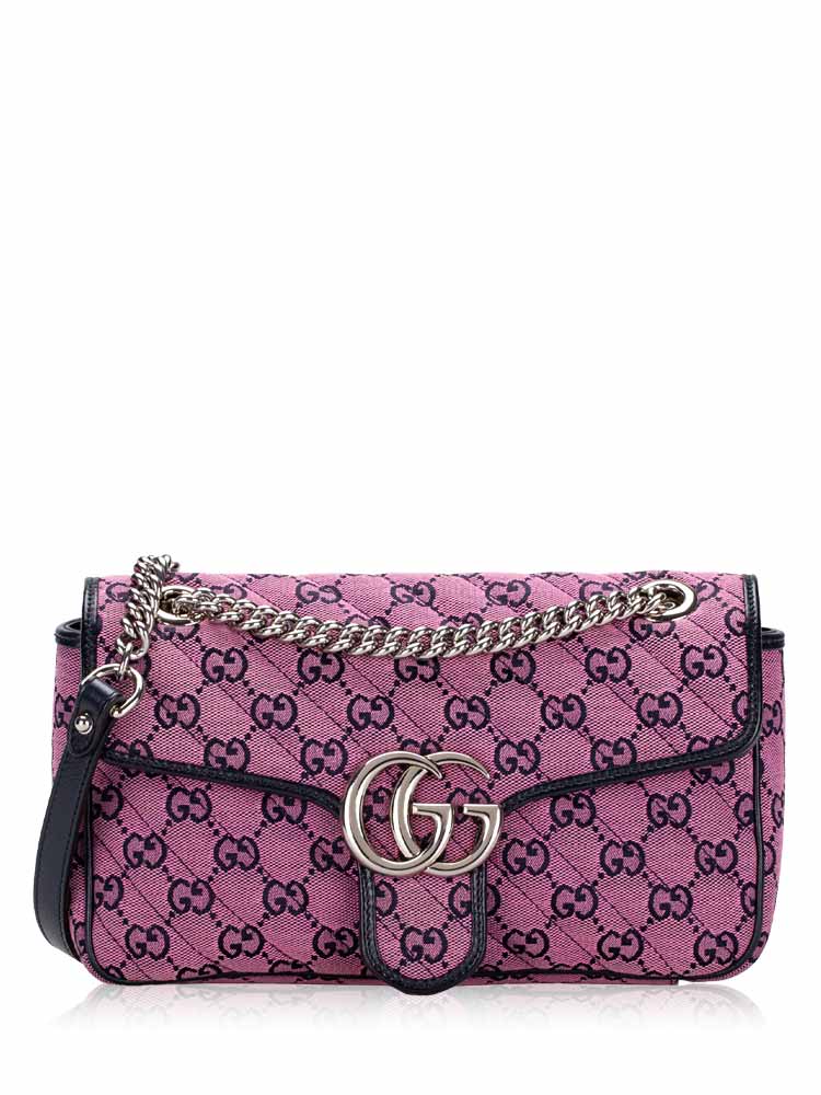 Canvas Matelasse Diagonal GG Marmont Small Shoulder Bag Pink Blue