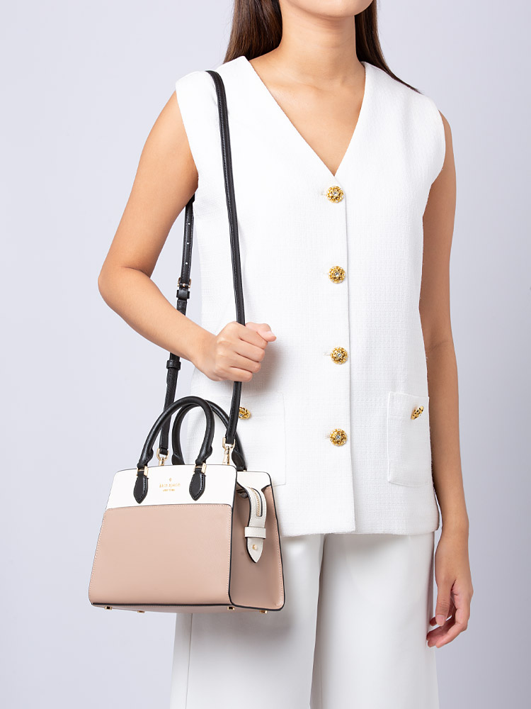 Madison Colorblock Leather Small Satchel Toasted Hazelnut