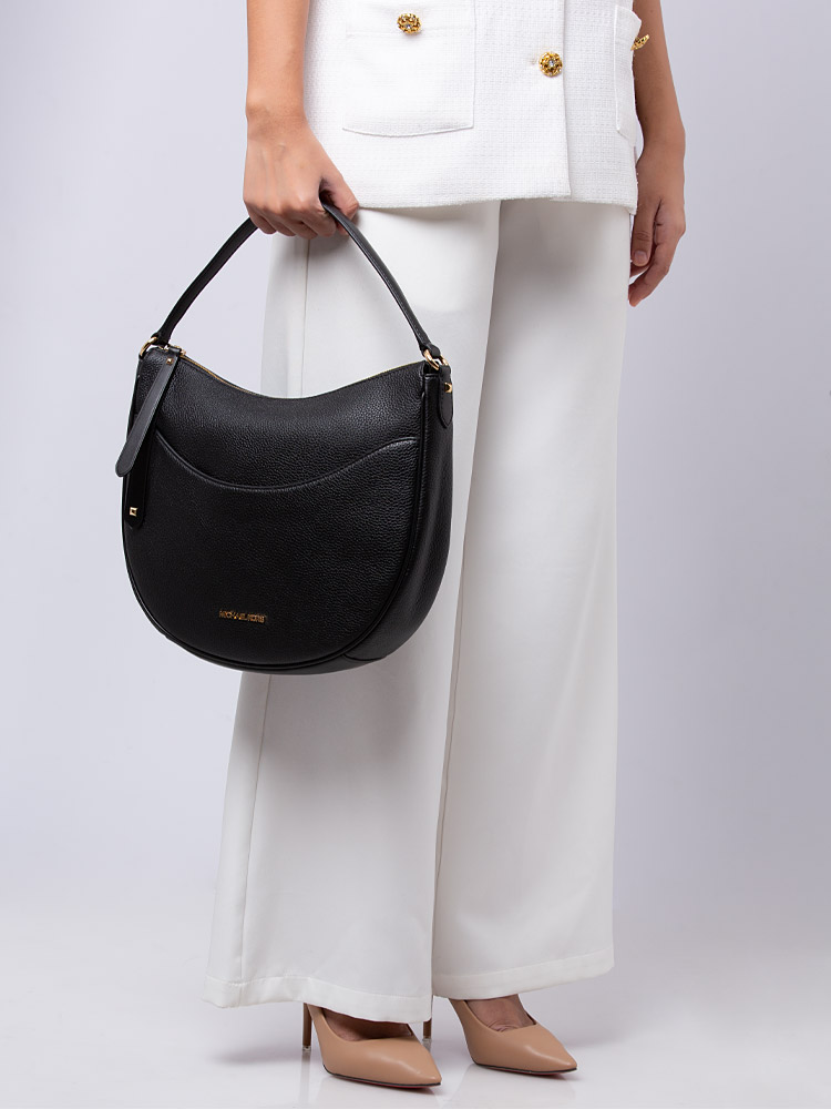 Dover Large Leather Half Moon Shoulder Bag Black