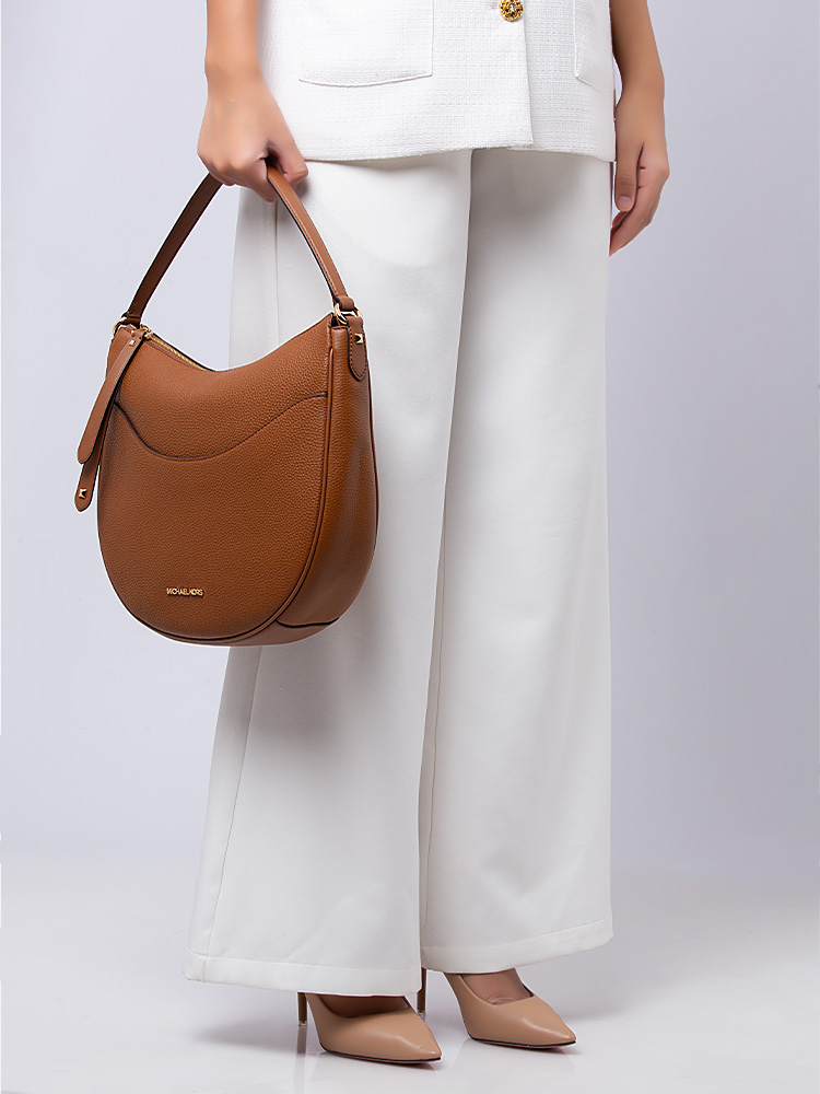 Dover Large Leather Half Moon Shoulder Bag Luggage