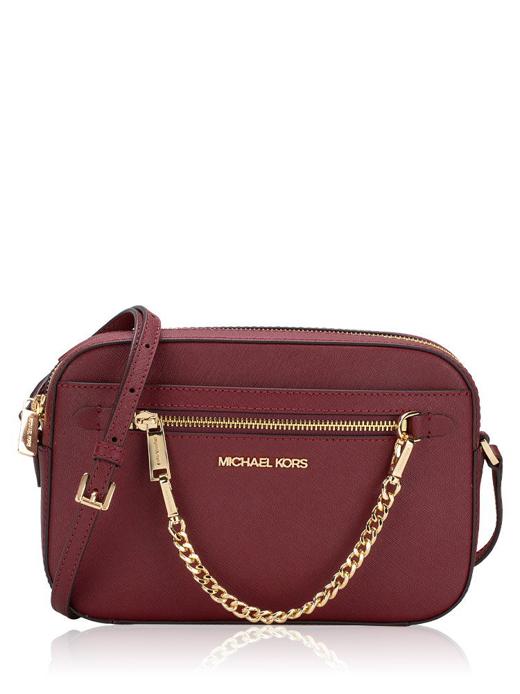 Jet Set Large East West Zip Chain Crossbody Dark Cherry