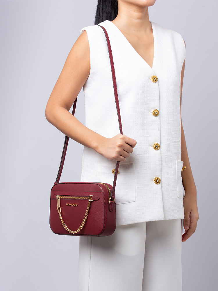 Jet Set Large East West Zip Chain Crossbody Dark Cherry