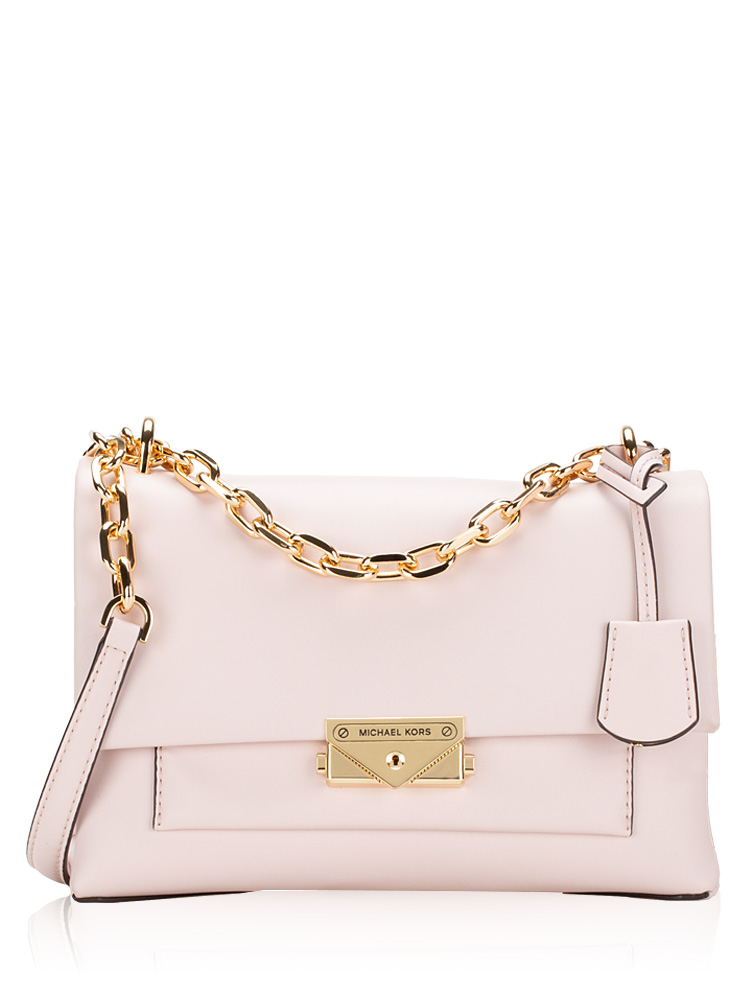Cece Leather Medium Flap Shoulder Bag Powder Blush