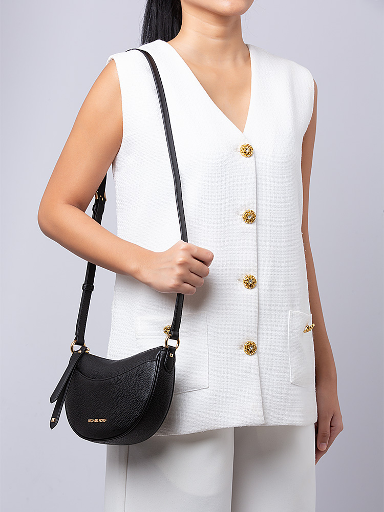 Dover Small Half Moon Crossbody Black Gold