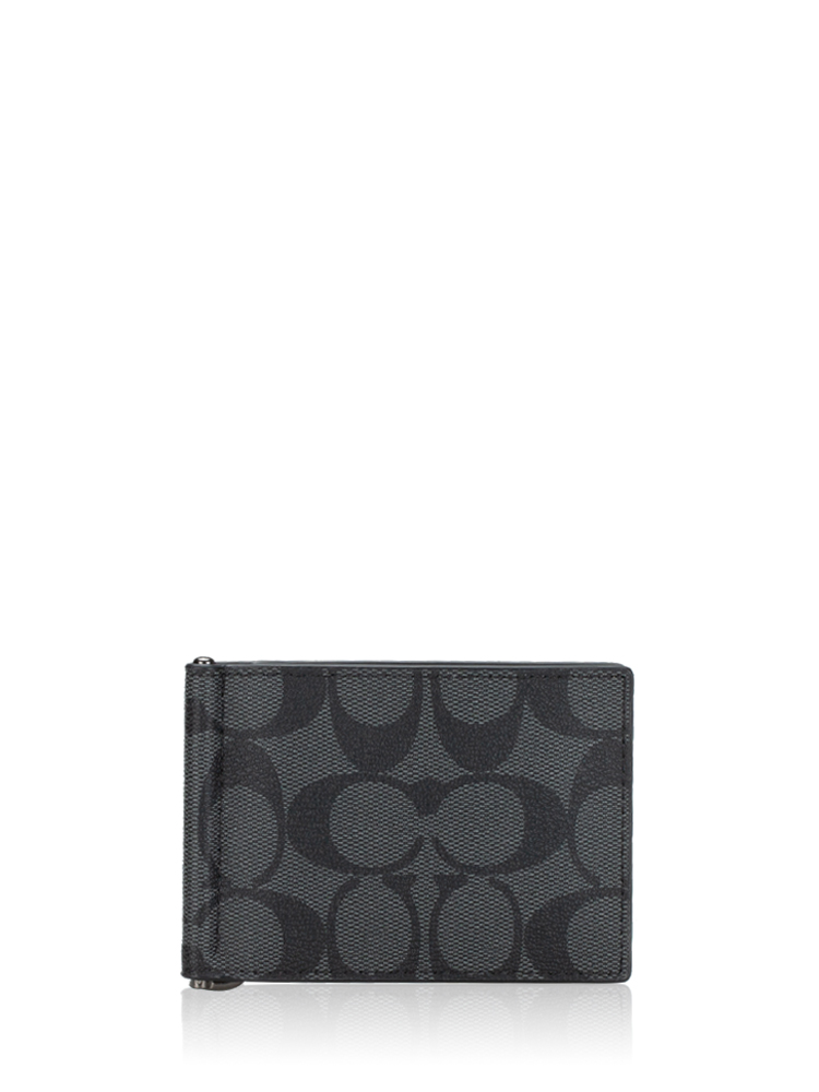 CH086 Signature Slim Money Clip Billfold Wallet Charcoal Black