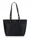 Jet Set Travel Leather Medium Double Pocket Tote Black