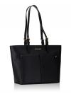 Jet Set Travel Leather Medium Double Pocket Tote Black