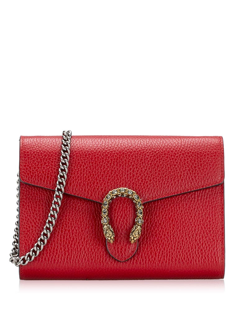 Calfskin Dionysus Mini Chain Wallet Hibiscus Red