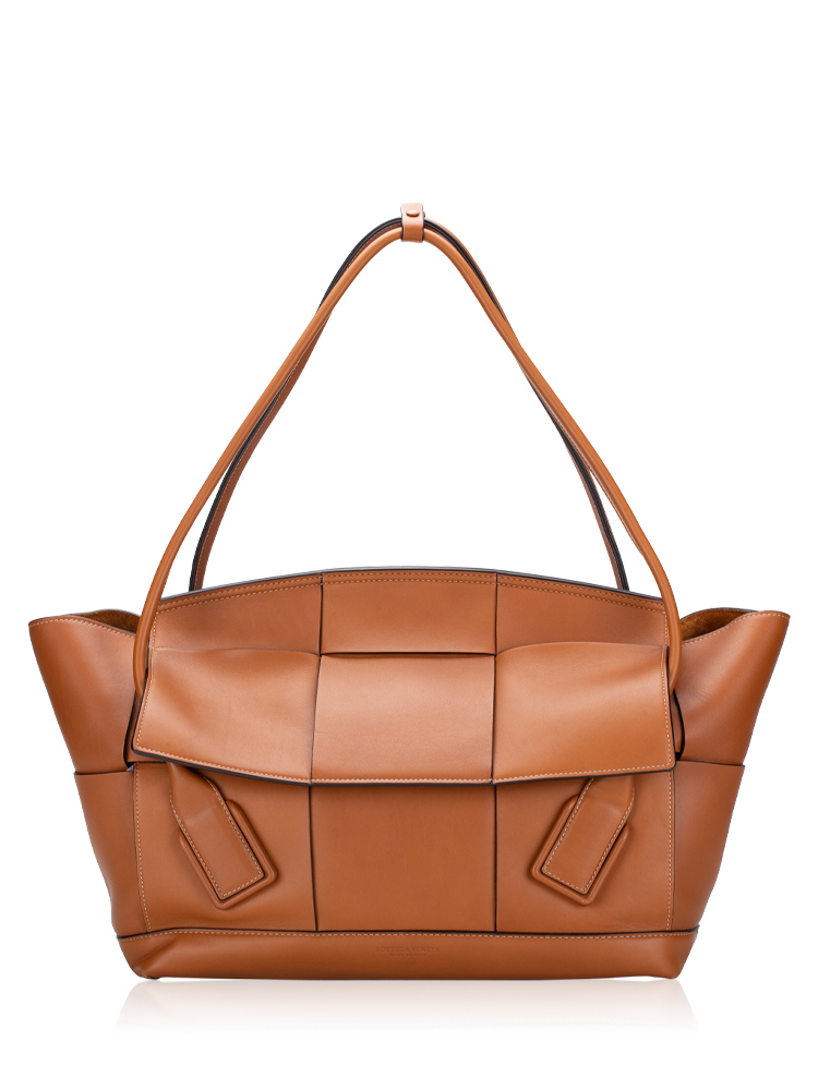 French Calfskin Maxi Intrecciato Arco Large Shoulder Bag Wood