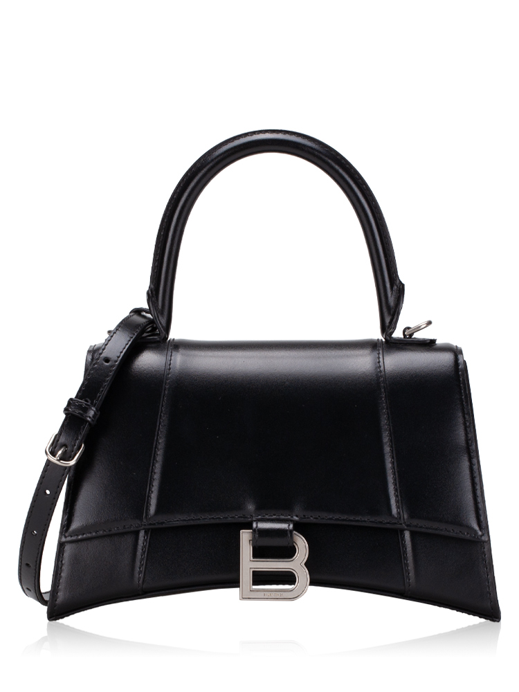 Calfskin Hourglass Small Top Handle Bag Black