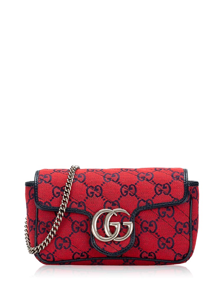 Canvas Matelasse GG Marmont Super Mini Shoulder Bag Red Blue