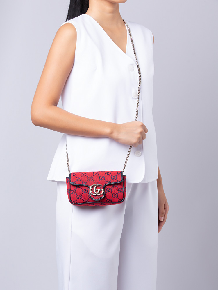 Canvas Matelasse GG Marmont Super Mini Shoulder Bag Red Blue