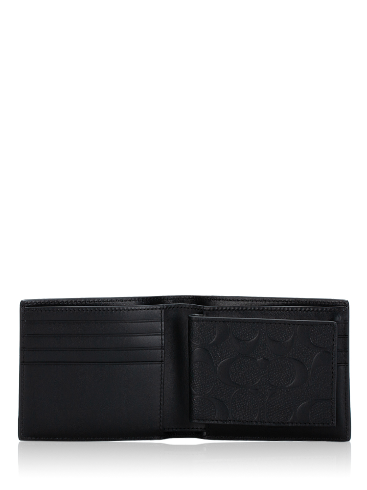 Men CR957 Signature 3 in 1 Embossed Leather Wallet Black