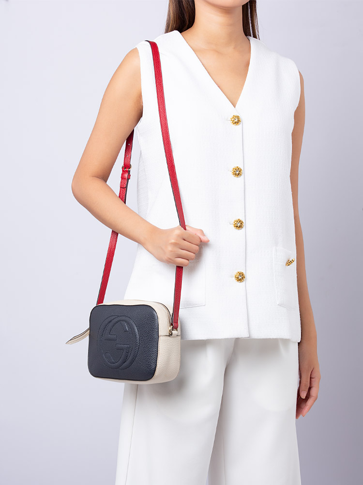Dollar Calfskin Bi-Color Soho Small Disco Bag Navy Mystic White
