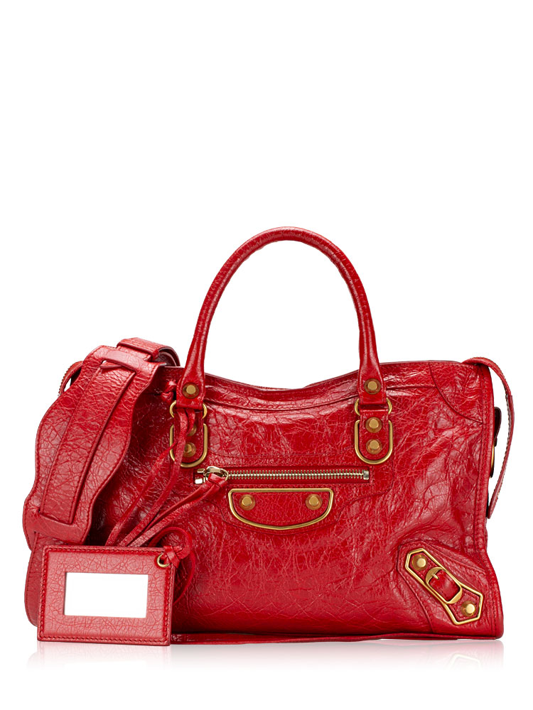 Agneau Gold Metallic Edge Small City Rouge Rubis