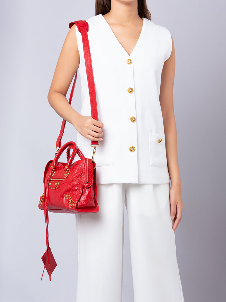 Agneau Gold Metallic Edge Small City Rouge Rubis