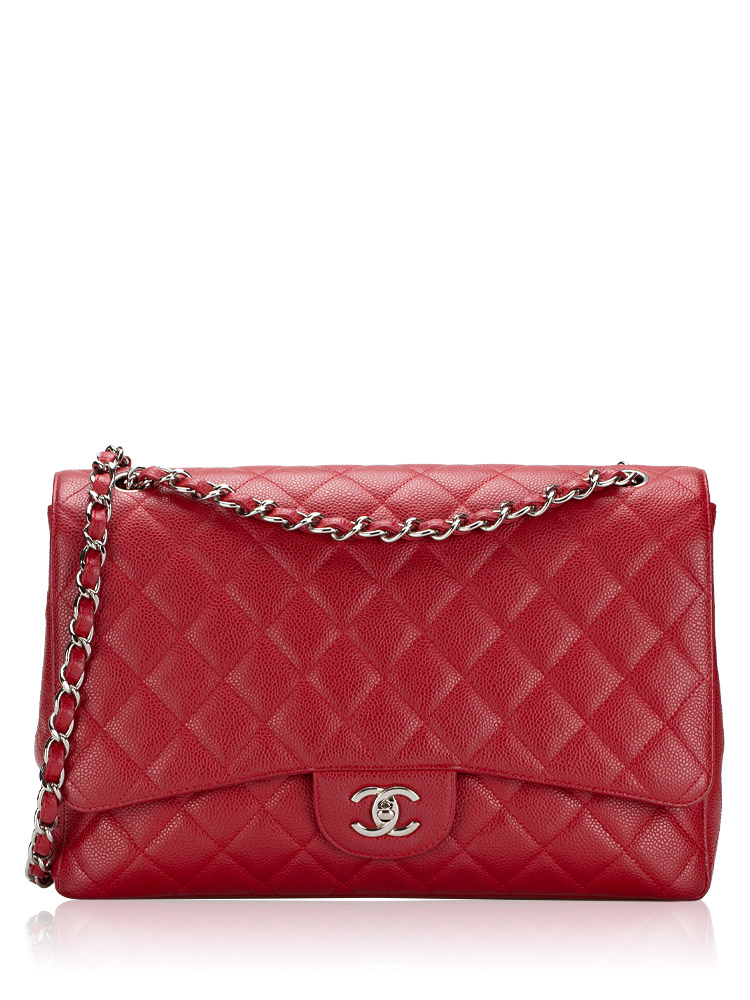 Caviar Maxi Classic Single Flap Bag Red