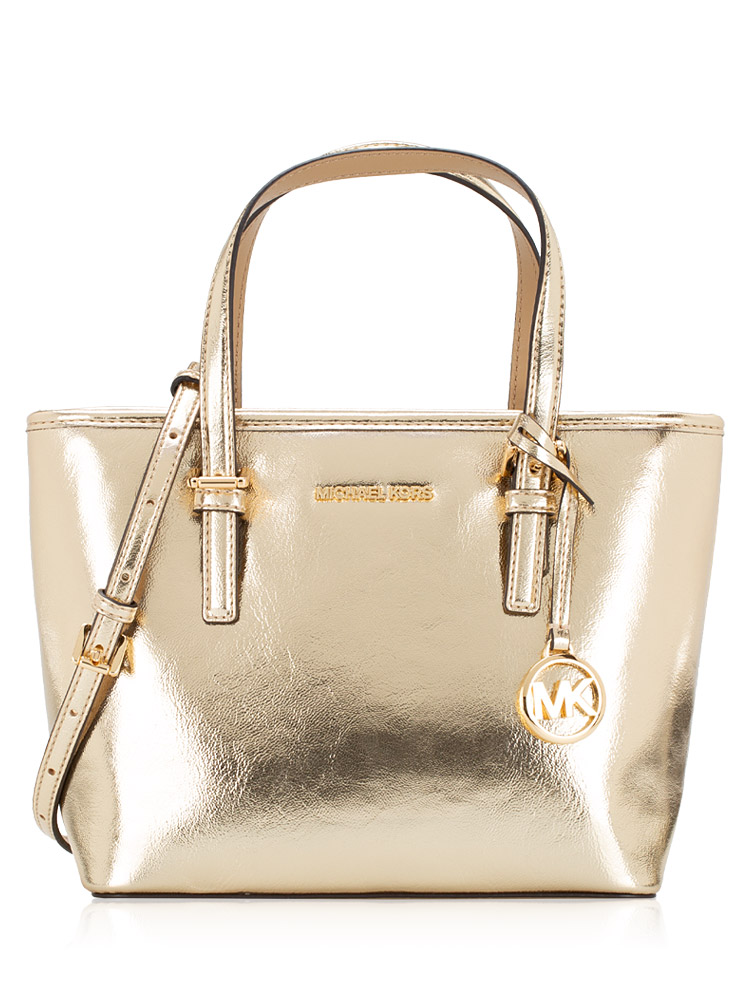 Jet Set Travel Metallic Leather Xs Zip Carryall Pale Gold