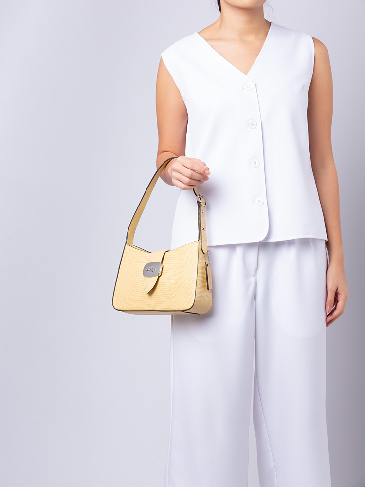 CR107 Eliza Lizard Embossed Shoulder Bag Hay