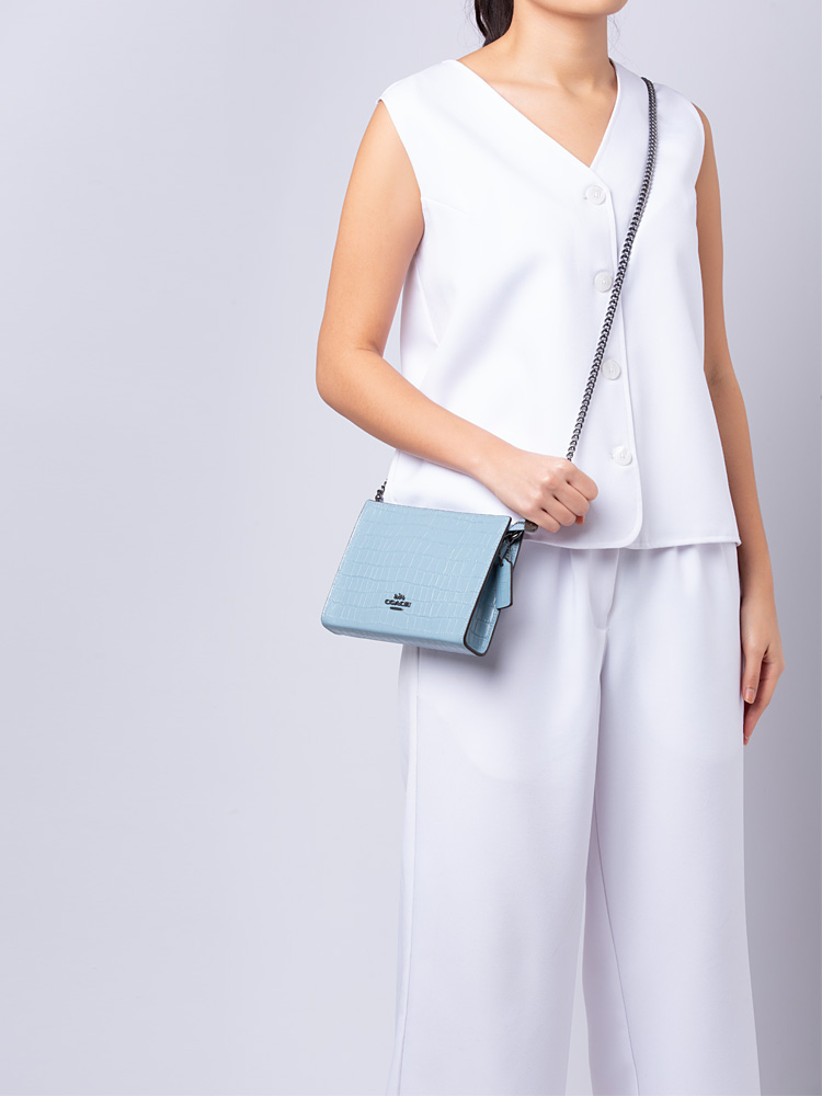 CR237 Crocodile Embossed Slim Crossbody Cornflower