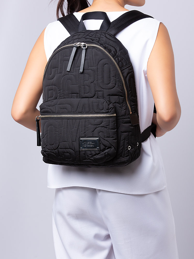 4S4HBP001H02 Nylon Quilted Medium Backpack Black