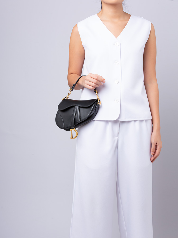Calfskin Mini Saddle Bag Black