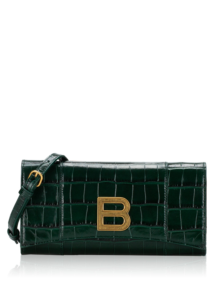 Croc Effect Hourglass Wallet on Strap Green Forest