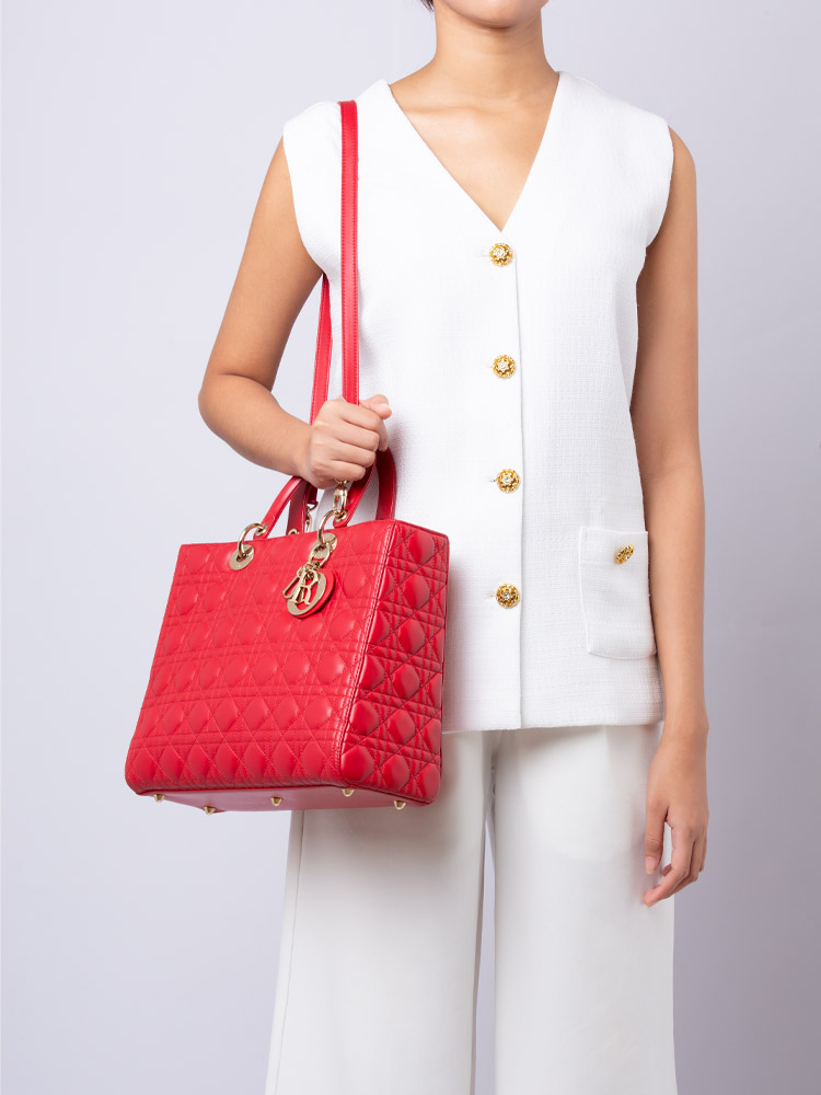 Lambskin Large Lady Dior Red