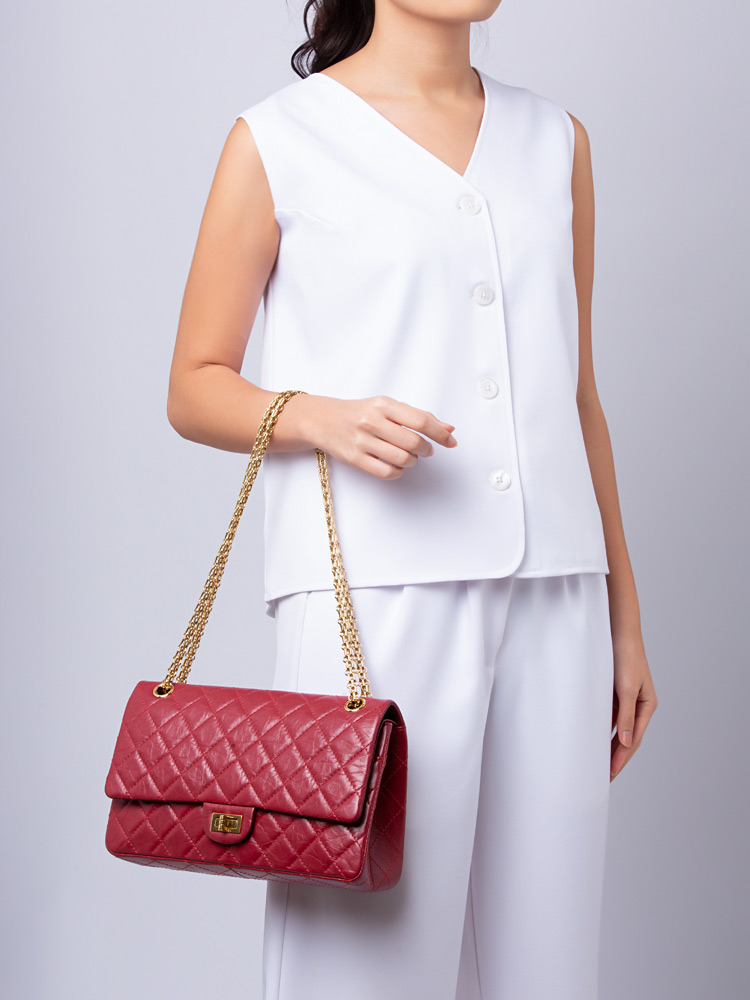 Aged Calfskin Quilted 2.55 Reissue 226 Double Flap Bag Red