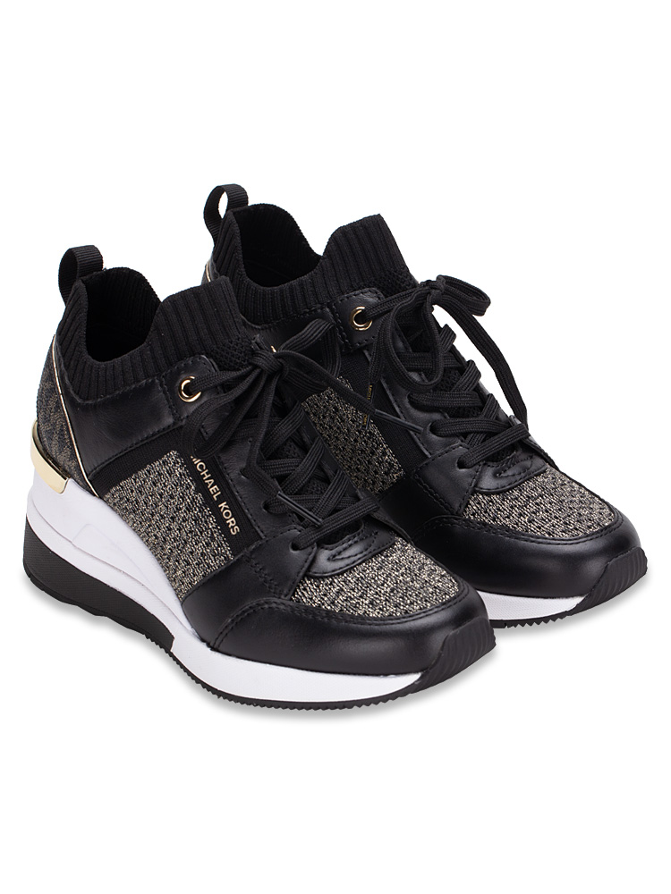 Georgie Knit Trainer Sneakers Black Gold Sz 5
