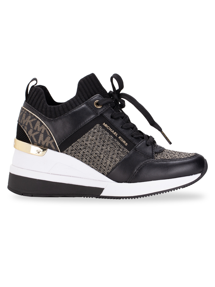 Georgie Knit Trainer Sneakers Black Gold Sz 5