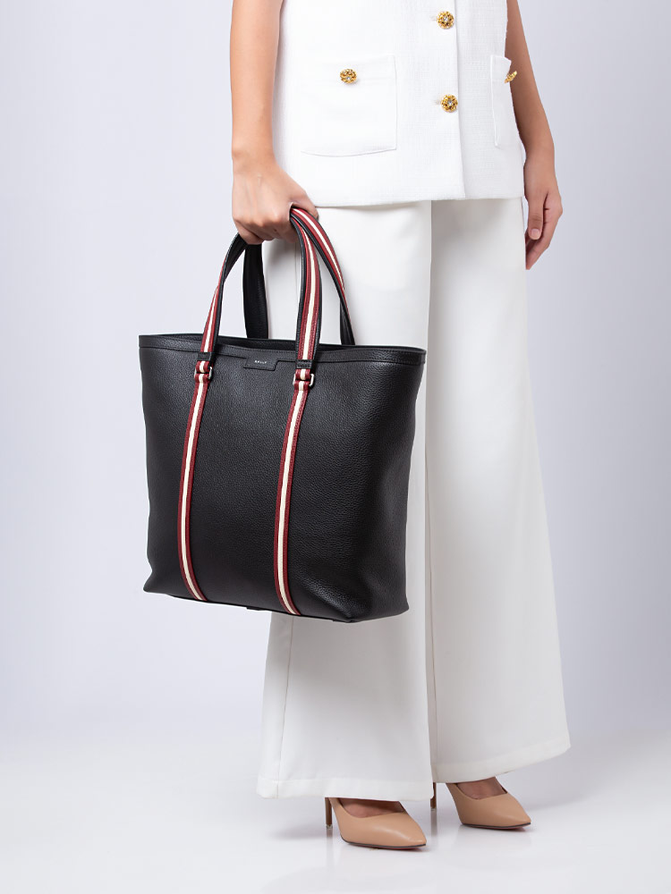 Code Grained Leather Medium Tote Black
