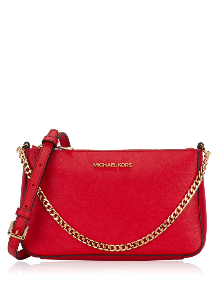 Jet Set Saffiano Leather Medium Zip Pouchette Bright Red