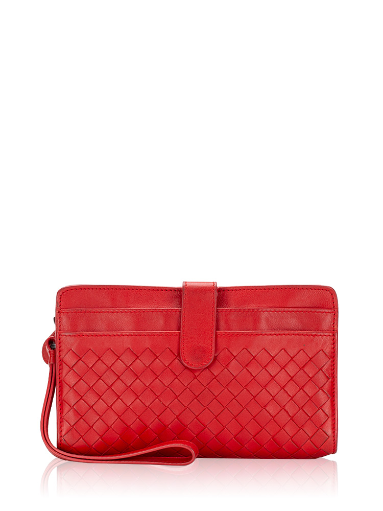 Nappa Intrecciato Continental Snap Wallet Red