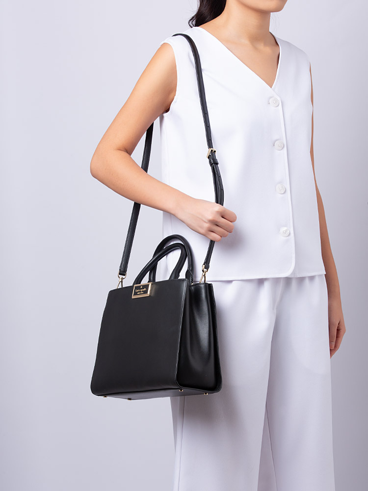 Reegan Smooth Leather Satchel Black