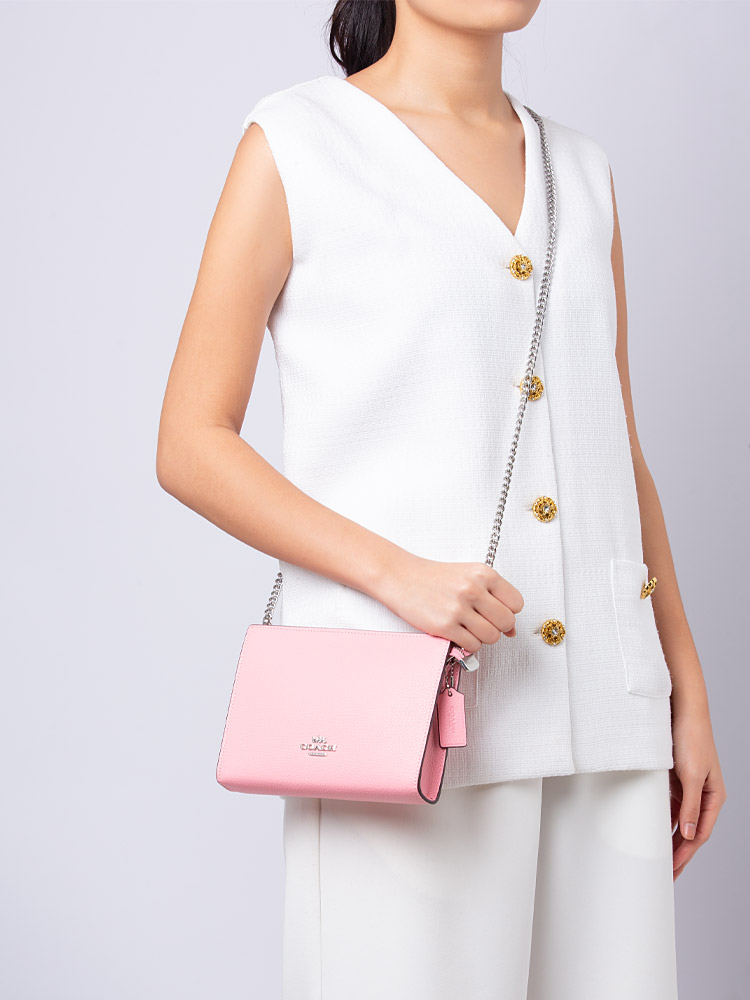 CR238 Slim Leather Crossbody Flower Pink