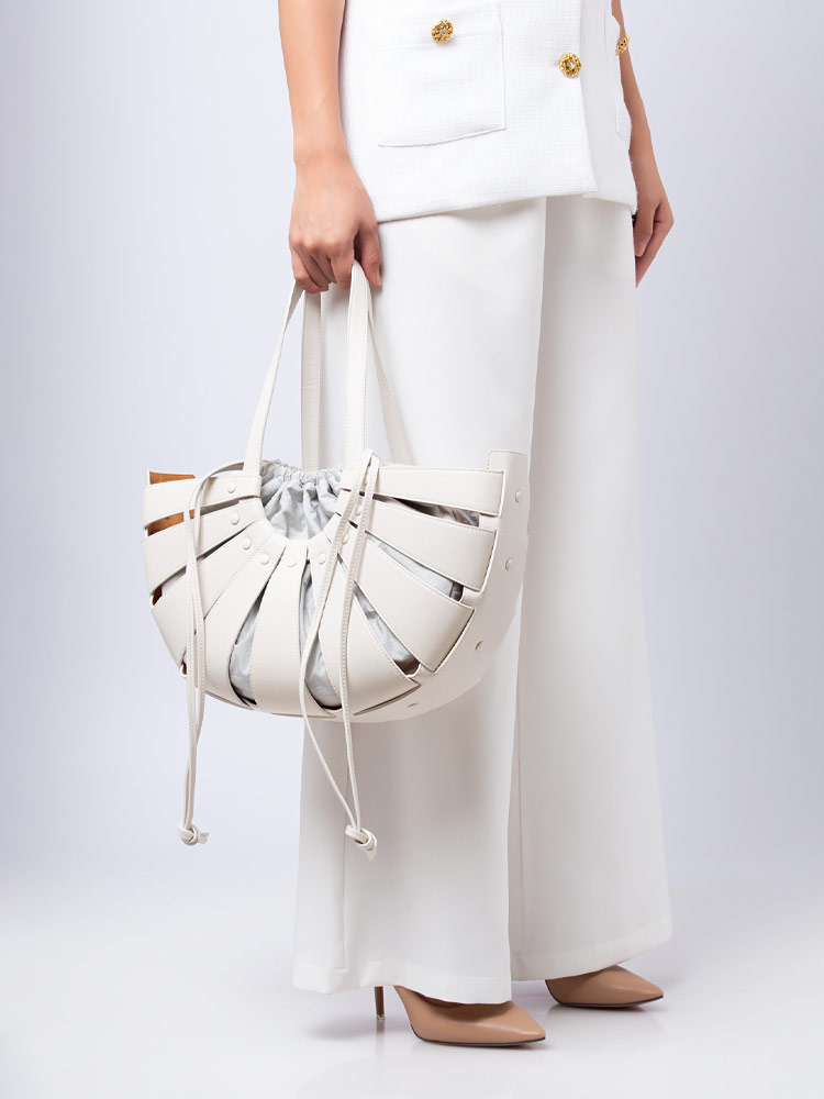 French Calfskin Shell Bag White Frost