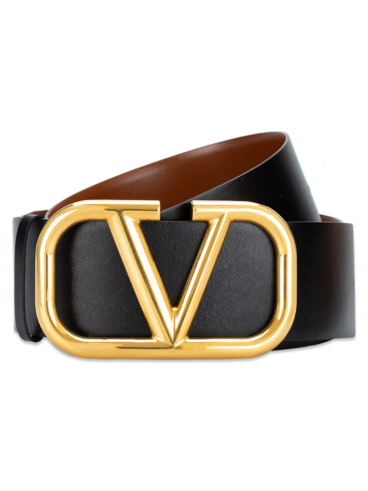 Glossy Calfskin VLogo Reversible 70mm Belt Black Brown Sz 100