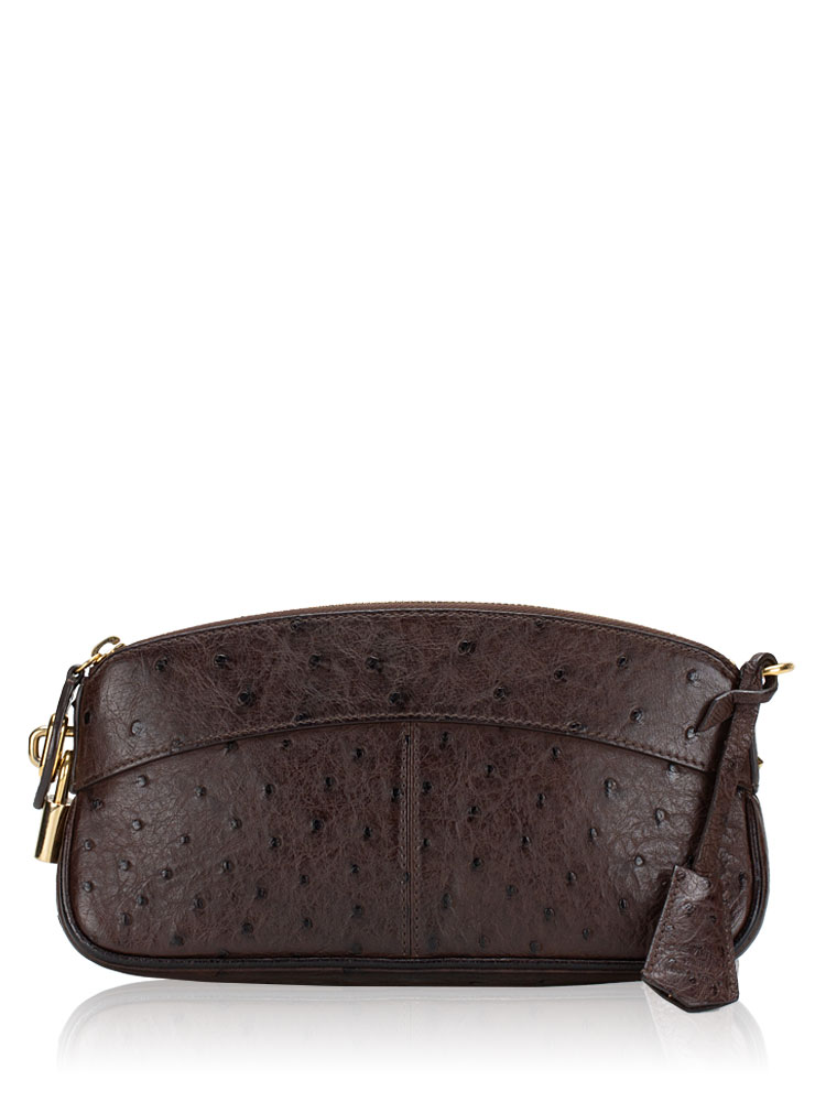 Ostrich Lockit Clutch Brown