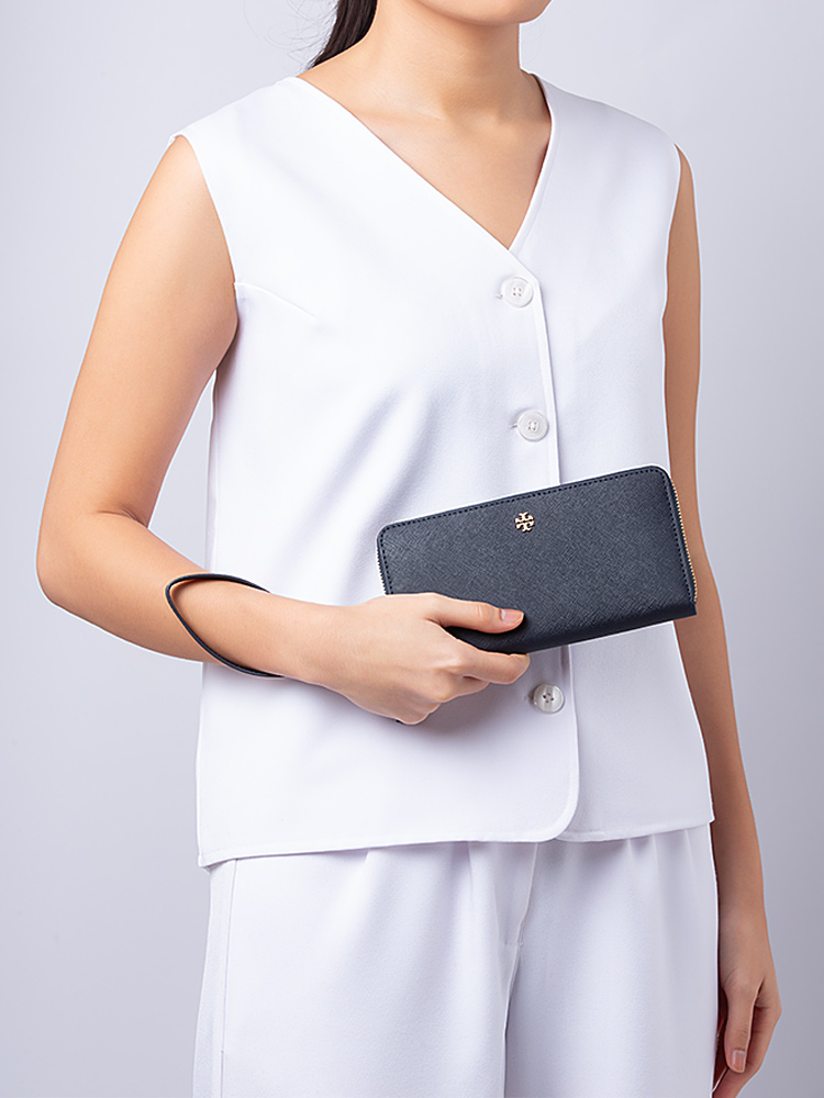 Emerson Wristlet Zip Continental Wallet Tory Navy Gold