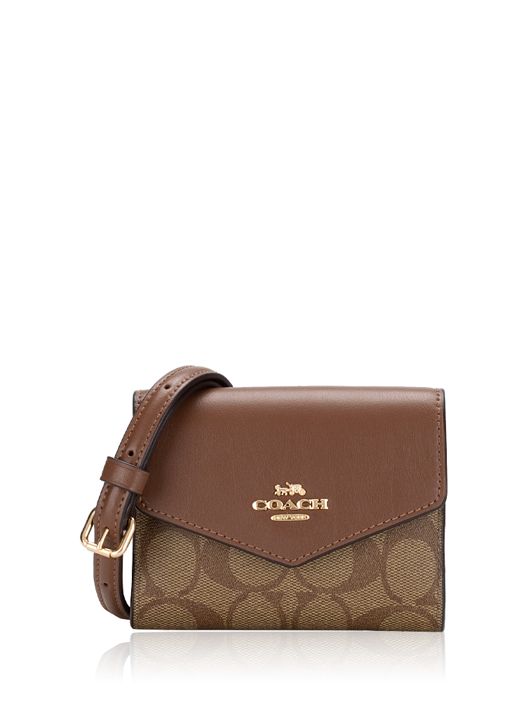 CU172 Signature Mini Envelope Wallet With Strap Khaki Saddle