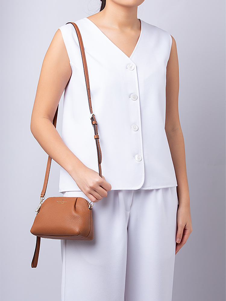 Dumpling Pebble Leather Convertible Shoulder Bag Warm Ginger Gold