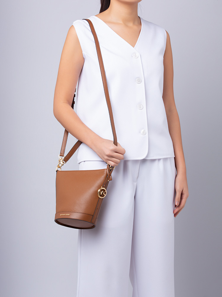 Townsend Leather Small Top Zip Convertible Bucket Bag Luggage