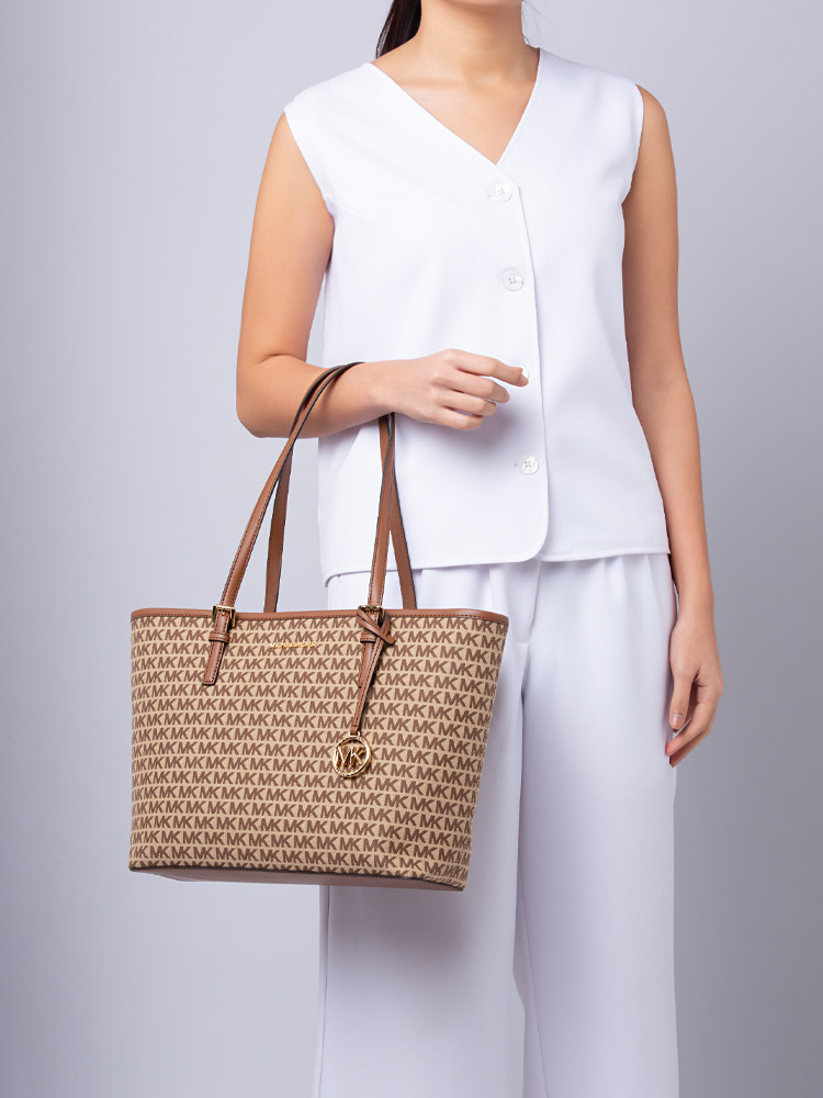 Signature Jet Set Travel Medium Carryall Tote Beige Ebony