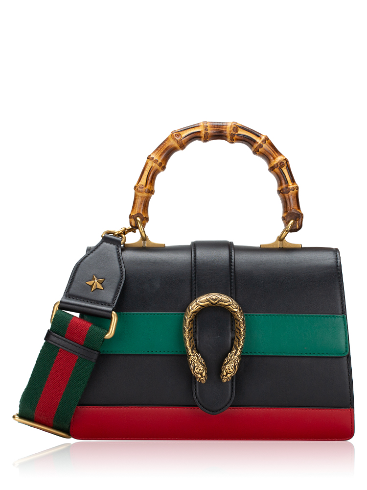 Bamboo Web Dionysus Medium Top Handle Bag Navy Green Red