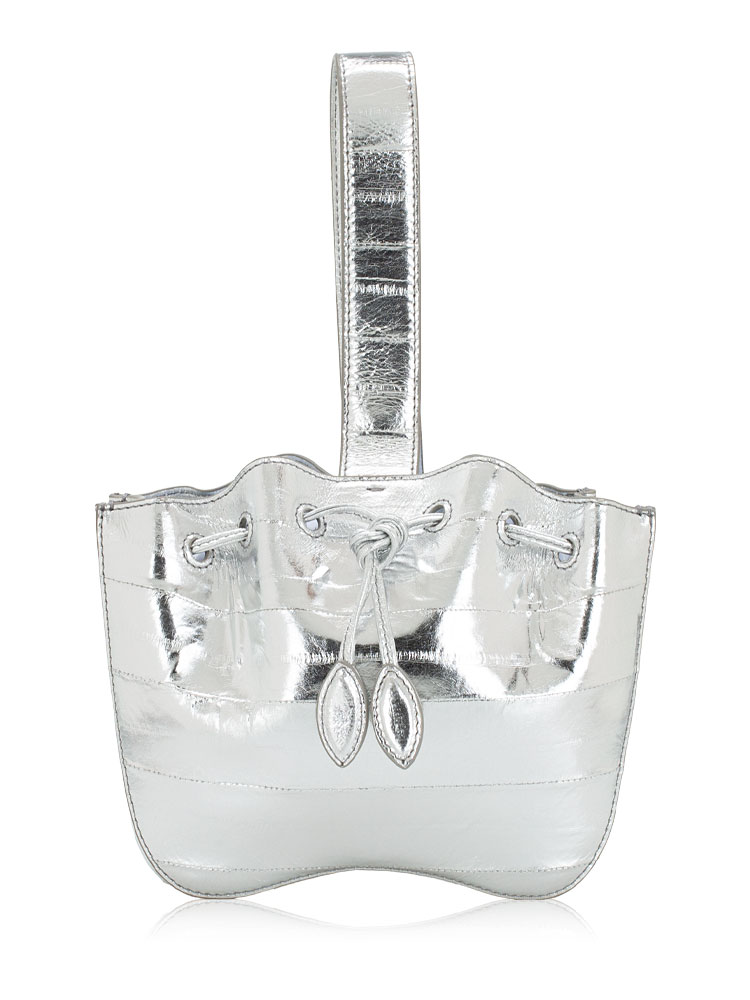 Laminated Eelskin Rose-Marie Mini Bucket Bag Argent