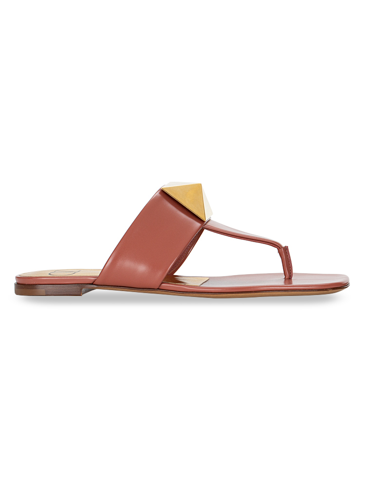 Calfskin One Stud Flat Slide Sandals Ginger Bread Sz 36.5